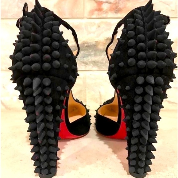 Christian Louboutin “Goldostrap” spiked T-strap, Veau suede 100mm heels EU39.5 - Picture 3 of 9
